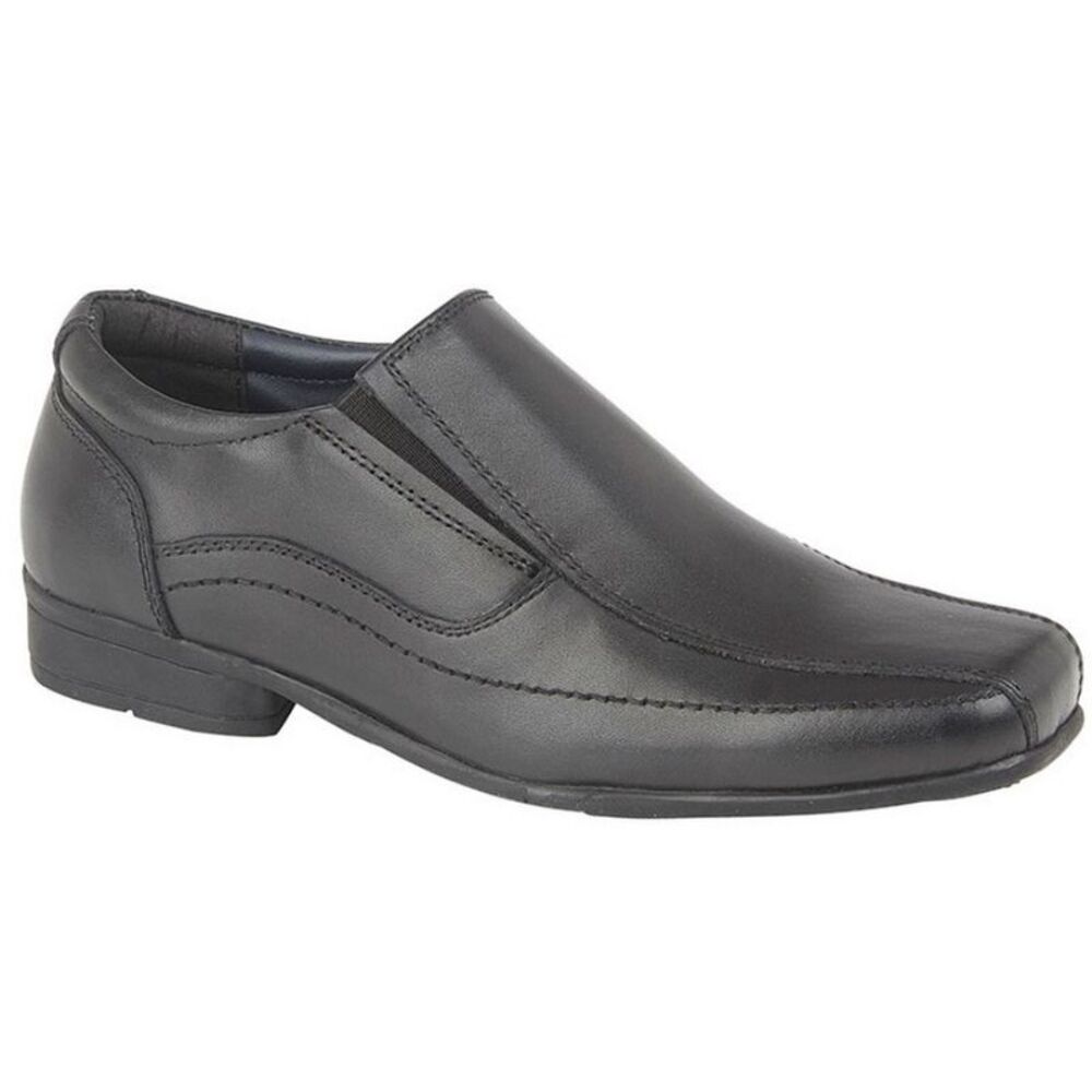 Roamers Childrens/Boys Leather Twin Gusset School Shoes / Black